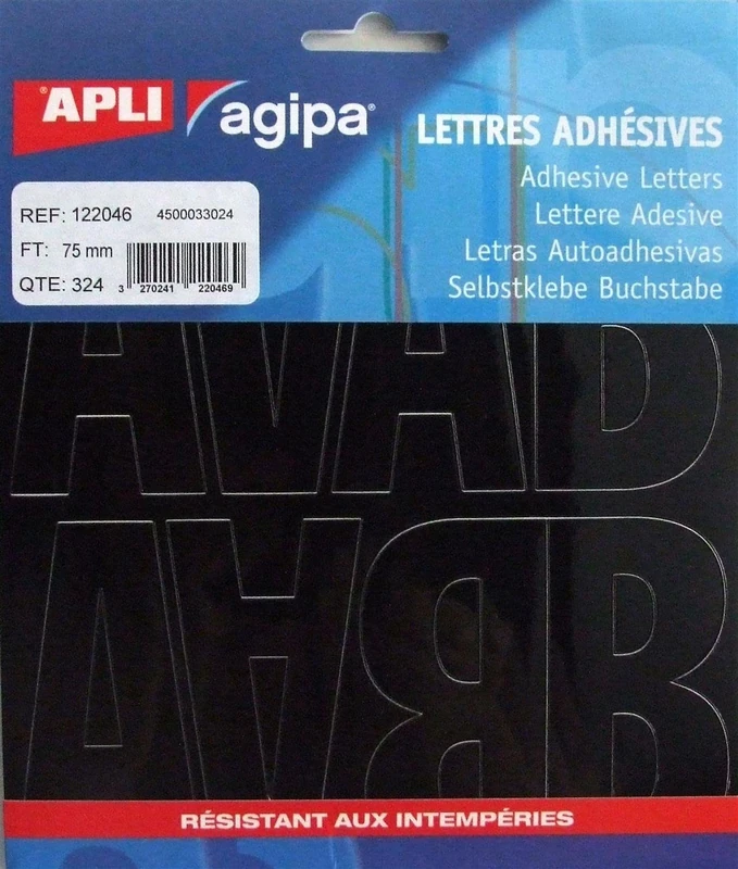 Agipa 122046 – 324 Adhesive Letters 75 mm Black - Image 1
