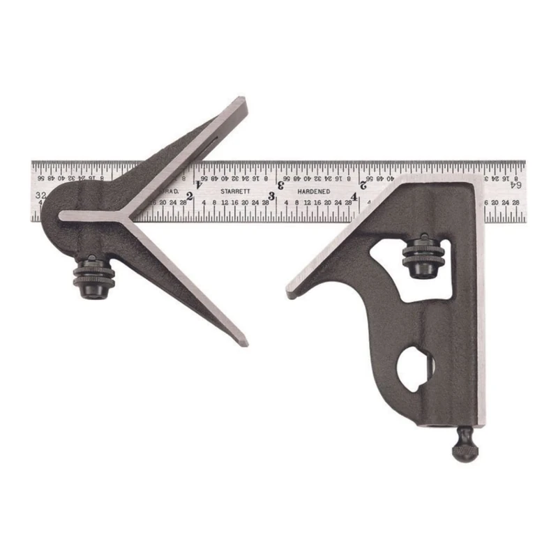 Starrett 11HC-6-4R Cast Iron Square And Centre Heads With Regular Blade Combination Square, Black Wrinkle Finish, 4R Graduation, 6" Size - Image 1