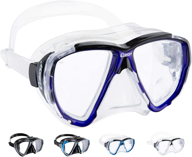 CRESSI Big Eyes Mask Clear/Bluee Ink - Single Big Eyes Mask for Diving and Snorkelling, Transparent/Blue Ink, One Size, Adults