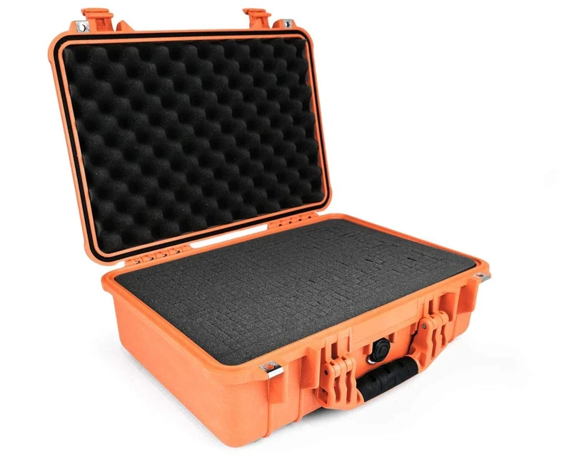 PELI 1500 Waterproof Camera Case, IP67 Rated, 40L Capacity, Made in Germany, With Customisable Foam Inlay, Orange