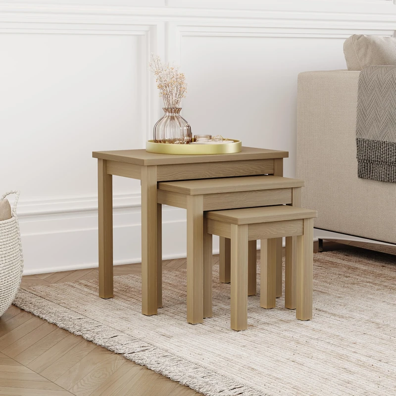 Vida Designs Oakridge Nest of Tables in Natural Oak Veneer