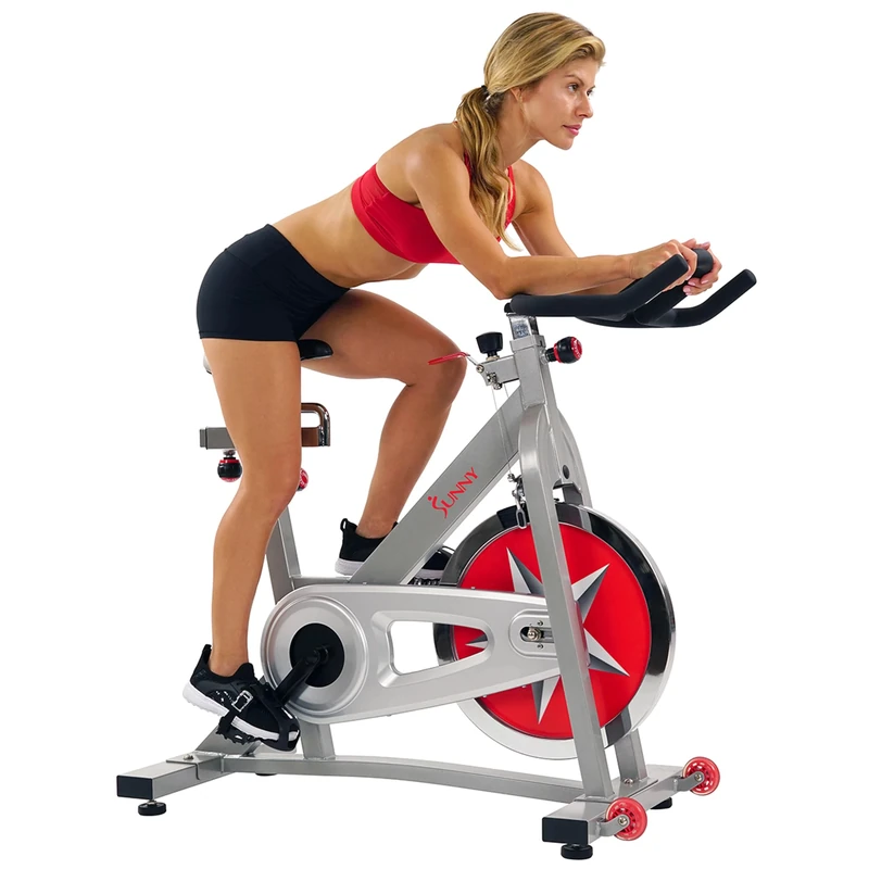 Sunny Health & Fitness Exercise Cycle Bike Pro Indoor Stationary Bike with 18 KG (40 LBS) Flywheel Chain Drive Dual-Felt Resistance and Emergency Stop Brake for Home Gym - SF-B901