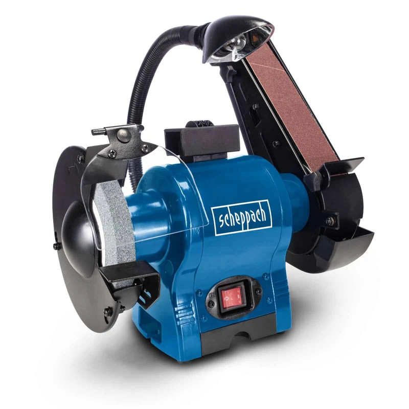 Scheppach BGS700 Grinder Belt Sander Finisher | 370W | 6" 150mm Grinding Wheel |50 x 686mm Sanding Belt | Hobby Workshop | LED Work Light