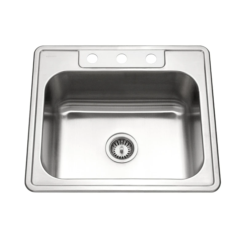 Houzer 2522-8BS3-1 Glowtone Series Topmount Stainless Steel 3-Hole Single Bowl Kitchen Sink, 8-Inch Deep