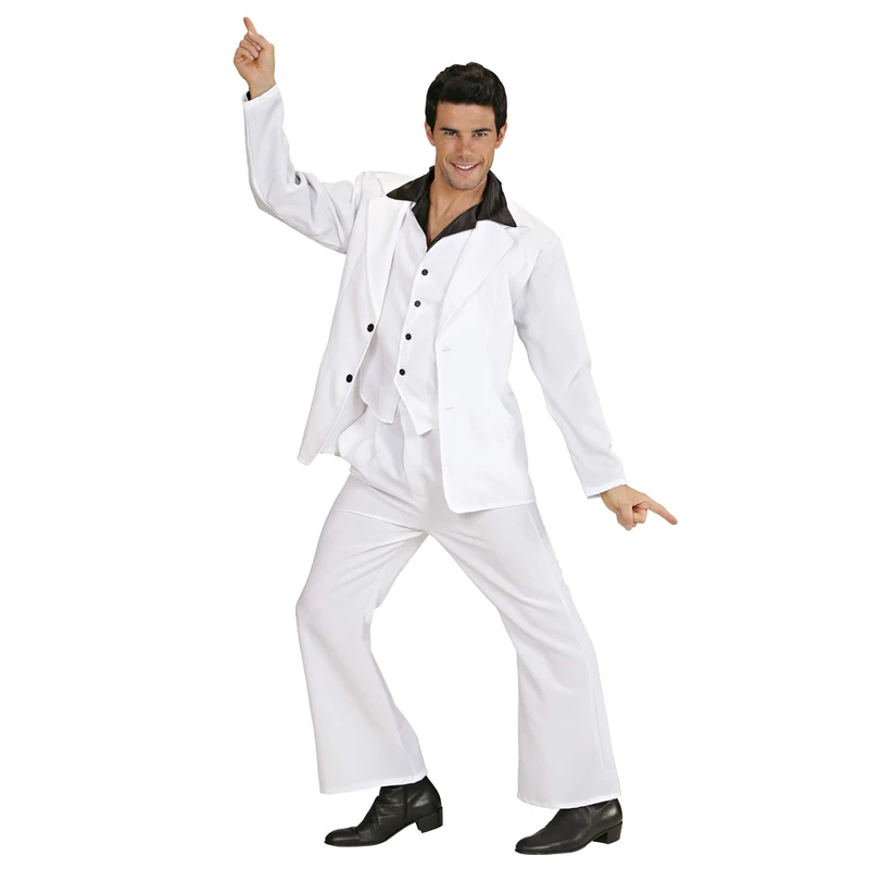 xL Disco Fever White Suit Costume Extra Large for 70s Travolta Night Fever Theme Fancy Dress - Image 1