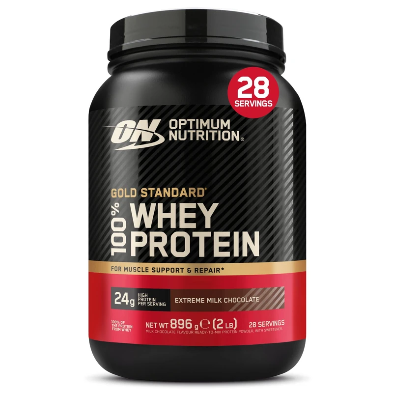 Optimum Nutrition Gold Standard 100% Whey Muscle Building and Recovery Protein Powder With Naturally Occurring Glutamine and BCAA Amino Acids, Extreme Milk Chocolate Flavour ,28 Servings, 896 Grams