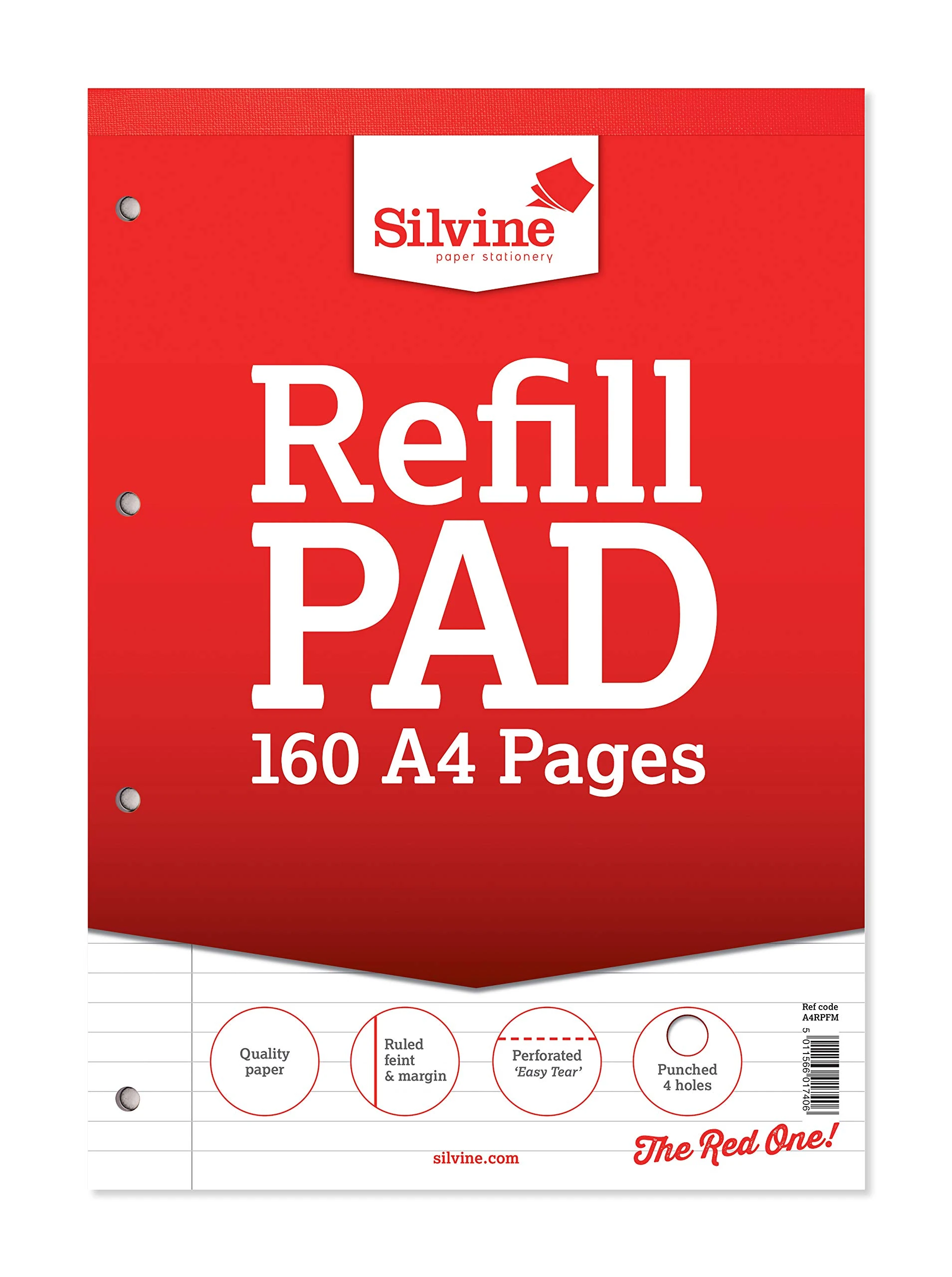 Silvine A4 Refill Pad - Lined With Margin (160 Pages) Single,White