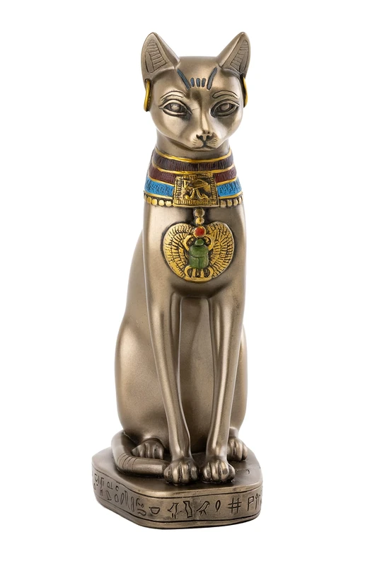 Top Collection 8" H Egyptian Cat Goddess Bastet Figurine. Authentic Replica To Honor Your Beloved Feline. Bronze Powder Mixed with Resin - Bronze Finish with Color Accents.