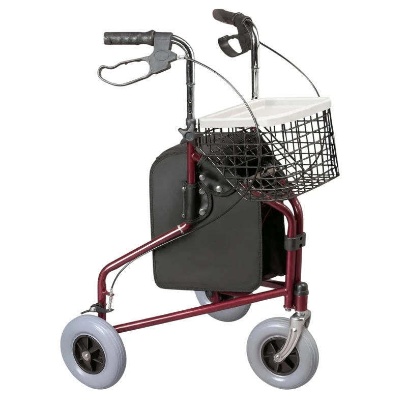 DAYS Folding Three Wheeled Rollator Walker – Compact Mobility Aids with Adjustable Height – Lightweight Steel Frame with Tray, Basket, Carry Bag, Mobility Walkers, Lockable Brakes – Quartz Grey