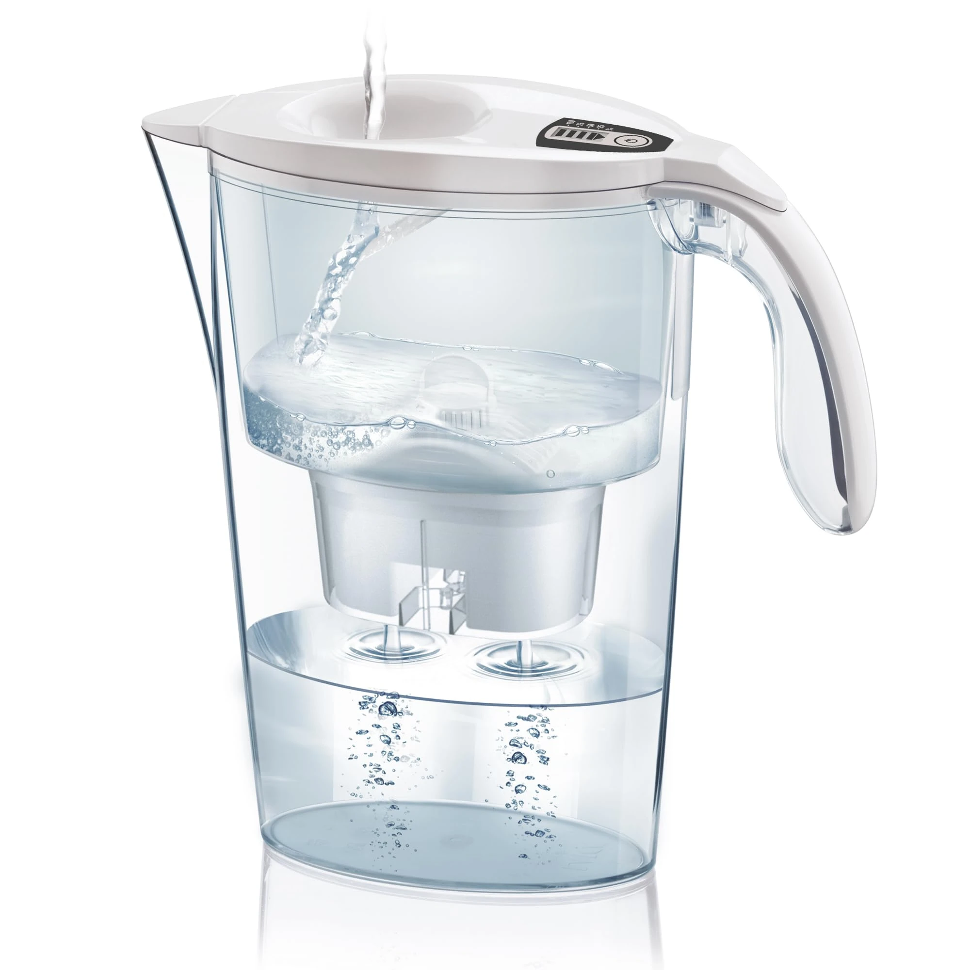 LAICA Stream Line Filter Jug, 2.3L + 1 x 30 Day bi-Flux Water Filter Cartridge, Maintains Useful Mineral Salts, Reduces Chlorine, Limescale and Other Impurities – White