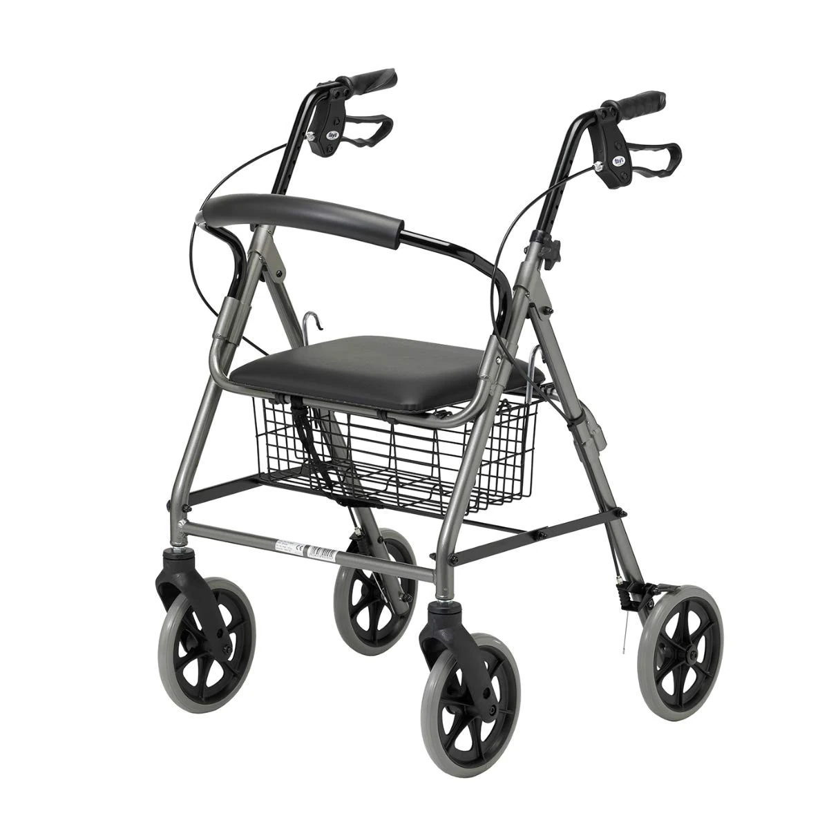 Days Four Wheeled Rollator Walker with Cable Brakes, Padded Seat and Backrest, Underseat Basket, Lightweight Foldable Aluminium Frame, Lockable Brakes, Walking Mobility Aid, Swivel Wheels, Ruby