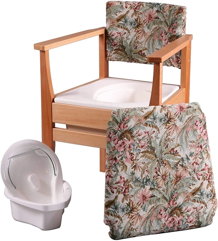 HOMECRAFT Deluxe Commode Toilet Chair – Folding Padded Commode with Upholstered Seat & Backrest, Sturdy Wooden Frame, Portable Bedside Commode for Elderly & Disabled, Easy to Clean, Discreet & Stylish