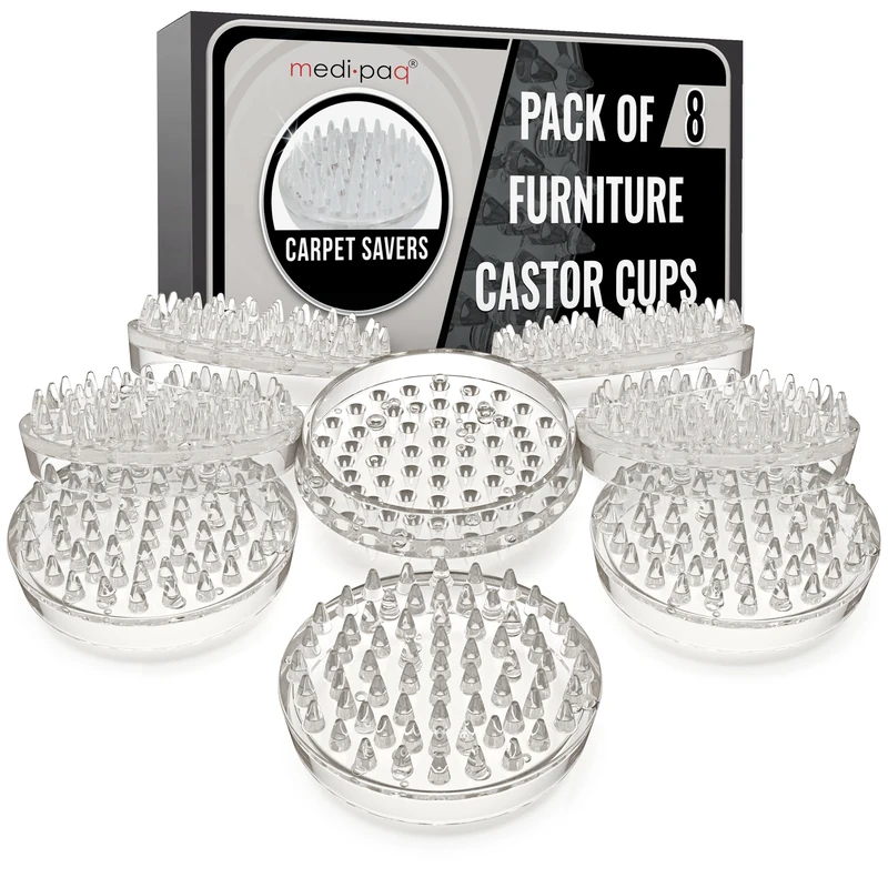 DIY Doctor - 8 Pieces of Furniture Castor Cups (1 Pack) - Carpet Savers - Carpet Protectors Cups To Remove Indentations and Damage - Furniture Carpet Protectors Cups - 53 spikes each - 50mm Diameter