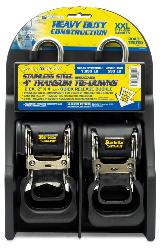 STAR BRITE Heavy Duty Retractable Tie-down Straps, 2 Inch x 4 Feet