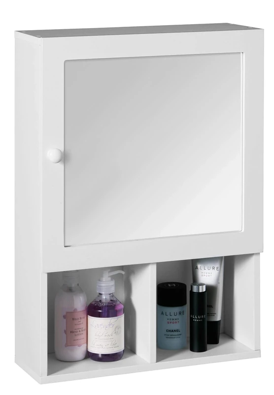 Premier Housewares MDF Bathroom Storage Cabinet with Mirror Wall Bathroom Shelf Door and 2 Compartments Bathroom Cabinet Storage White 56h x 40w x 15d