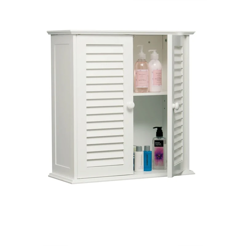 Premier Housewares Bathroom Storage Bathroom Cabinets Wall Mounted With Double Shutter Door For Bathroom Storage Cabinet White 55H x 52W x 22D in cm