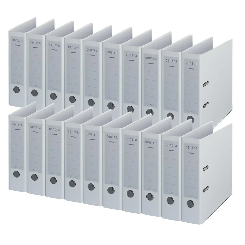 Centra Standard Folder (Grey Cardboard RC, Laminated with PP Film, A4, 8 cm Spine Width, Chromos) White, Pack of 20