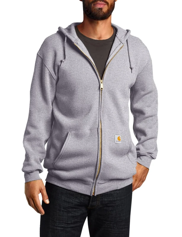 Carhartt Men's Loose Fit Midweight Full-Zip Sweatshirt, Heather Grey, XL