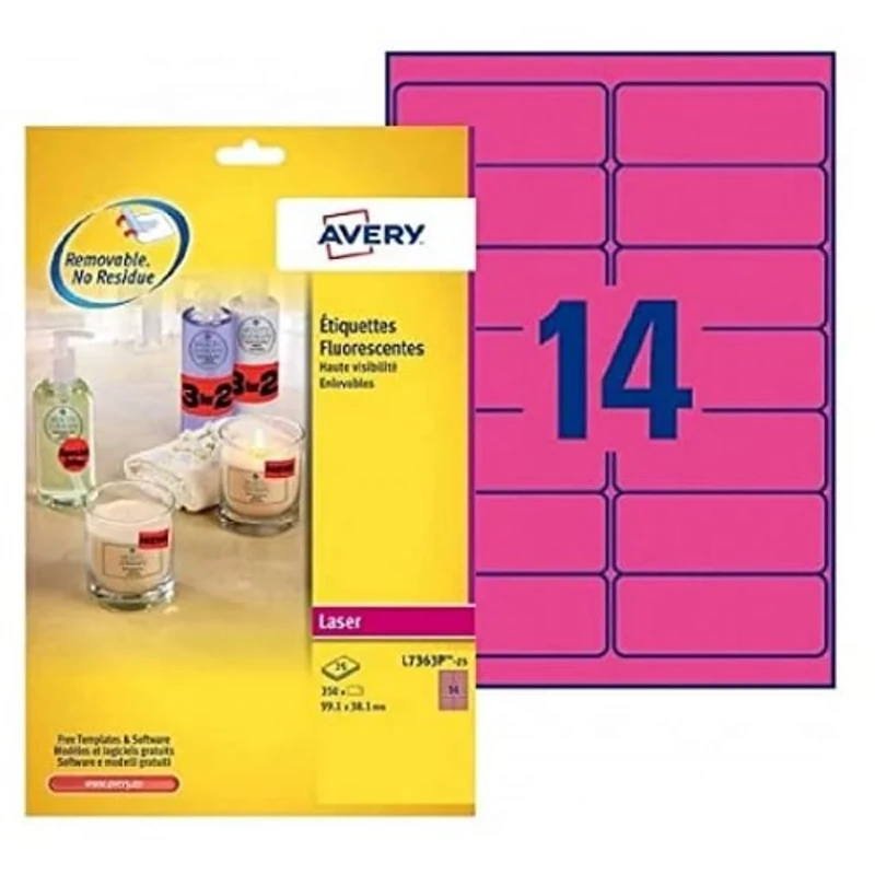 Avery Removable Labels 99.1 x 38,1 mm Neon Pink – l7363p-25 – 350