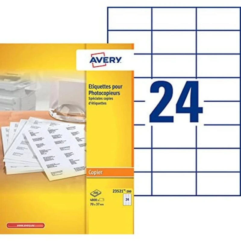 Avery Labels for Monochrome Copier Labels 70 x 37 mm – 4800 Printer Copier – White (23521) - Image 1