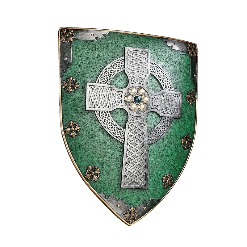 Design Toscano Celtic Cross Warriors Shield Medieval Decor Wall Sculpture, 46 cm, Polyresin, Full Color