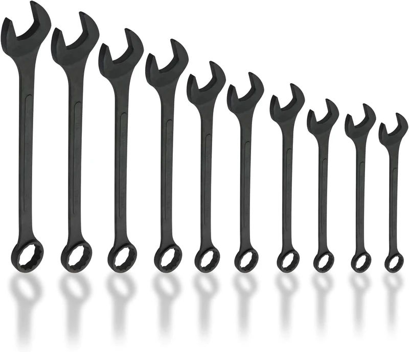 Neiko 03129A Jumbo Combination Wrench Set, 10-Piece Open-End Wrench Set, SAE Sizes 1 5/16 Inches to 2 Inches for Large Vehicles, Black Oxide Finish