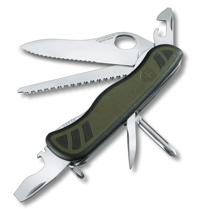 Victorinox Swiss Pocket Knife Trailfinder, Army Knife, 10 Functions, Multi Tool with Single-Hand Blade, Tin Opener, Screwdriver, Green/Black