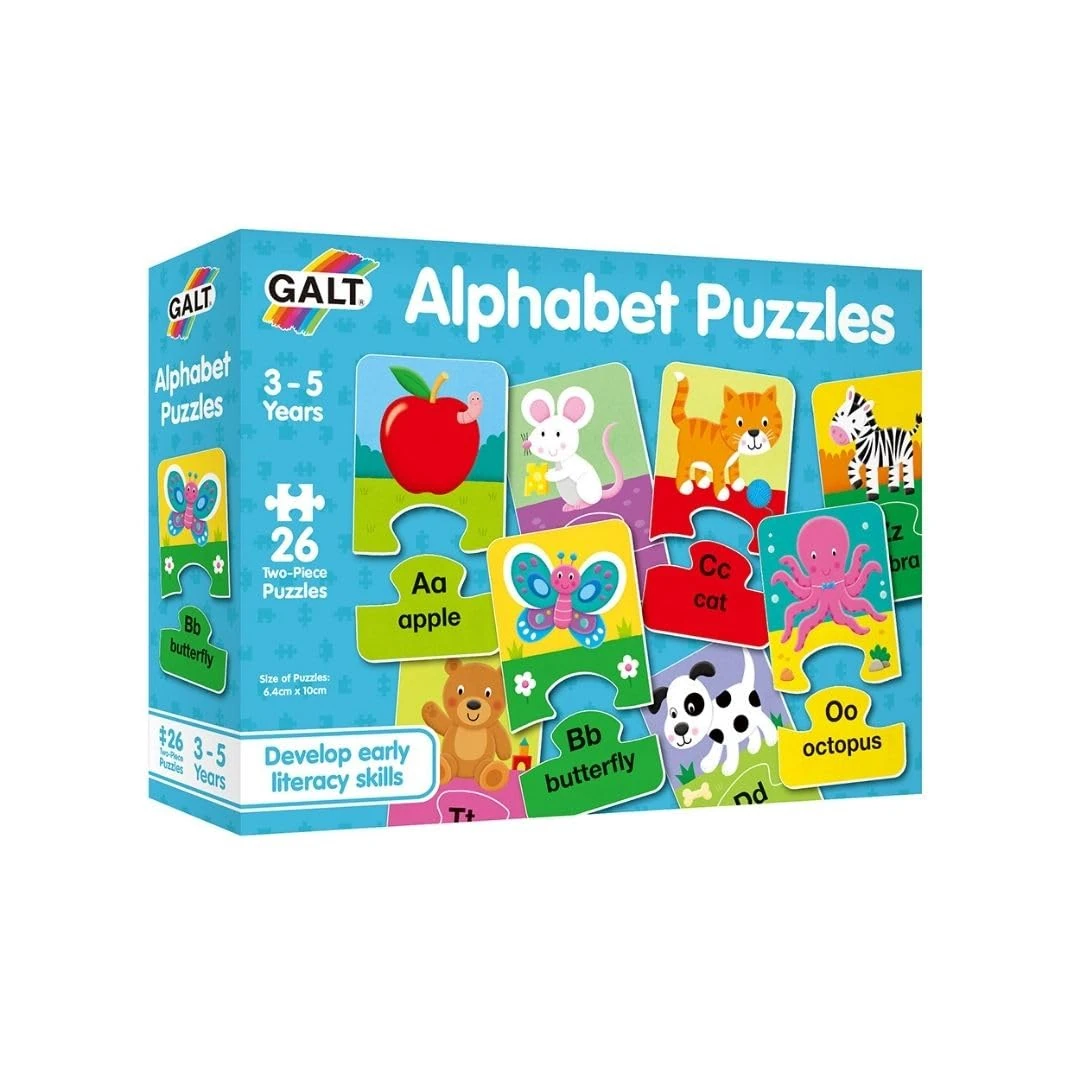 Galt Alphabet Puzzles - Fun and Colourful Early Learning 2 Pc Jigsaw Puzzles - Set of 26 Two Piece Puzzles for Kids - Develop Letter Recognition and Matching Skills - Children Ages 3 to 5 Years Old