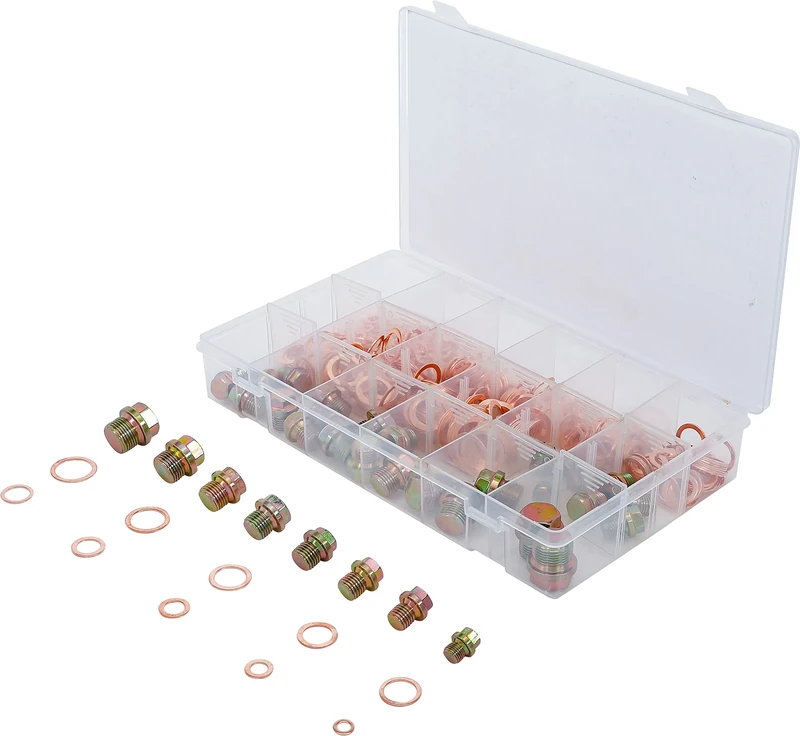 BGS 8118 | Oil Drain Plug Screws and Copper Seal Ring Assortment | 534 pcs.
