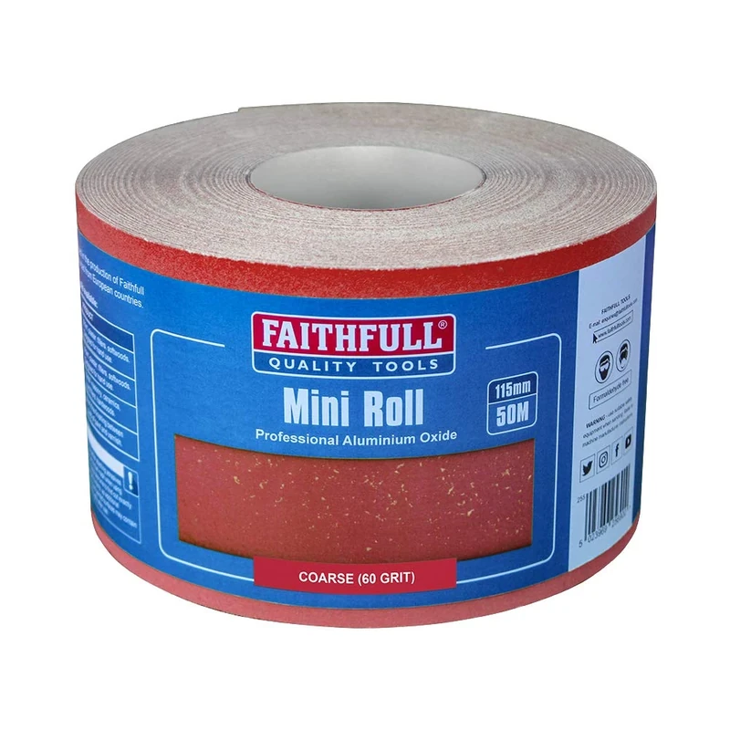 Faithfull FAIAR11560R Aluminium Oxide Paper Roll 115mm x 50m 60g - Red Heavy Duty