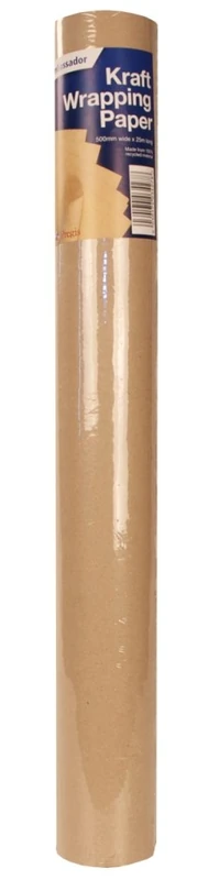 Ambassador Kraft Paper Mini Roll, 500mm Wide x 25m Long, 100% Recycled, 70gsm (Box of 24)