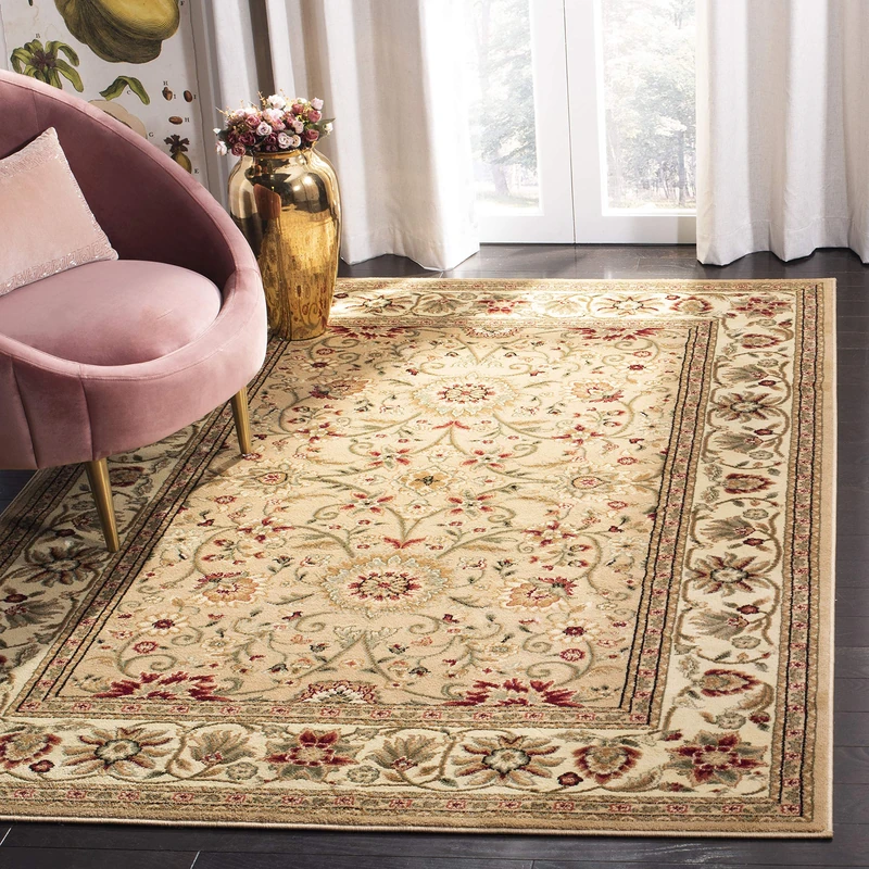Safavieh Traditional Rug for Living Room, Dining Room, Bedroom - Lyndhurst Collection, Short Pile, in Beige and Ivory, 90 x 150 cm
