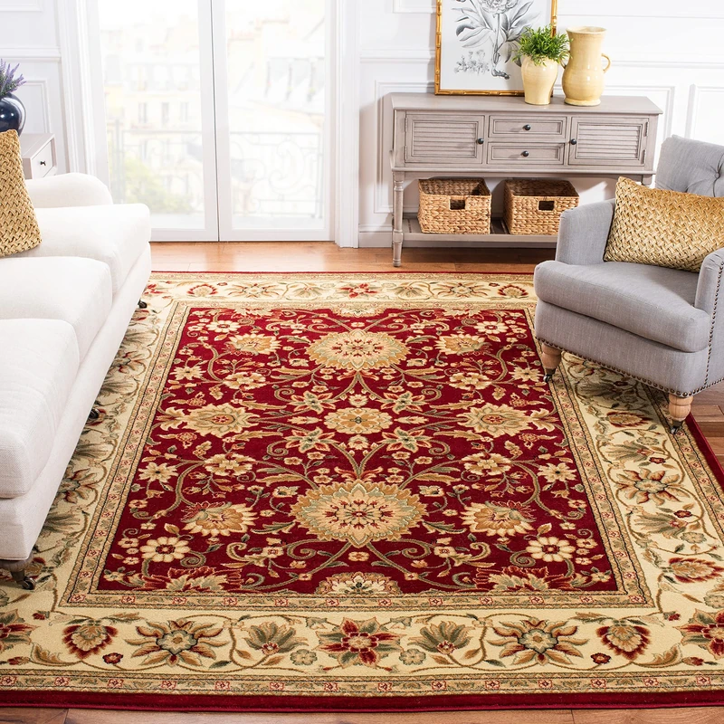 Safavieh Timeless Square Area Rug, LNH212F, 182 X 182 cm in Red/Ivory
