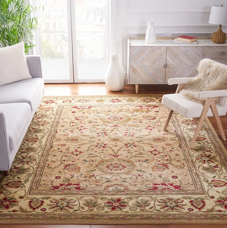 Safavieh Traditional Rug for Living Room, Dining Room, Bedroom - Lyndhurst Collection, Short Pile, in Beige and Ivory, 180 x 180 cm