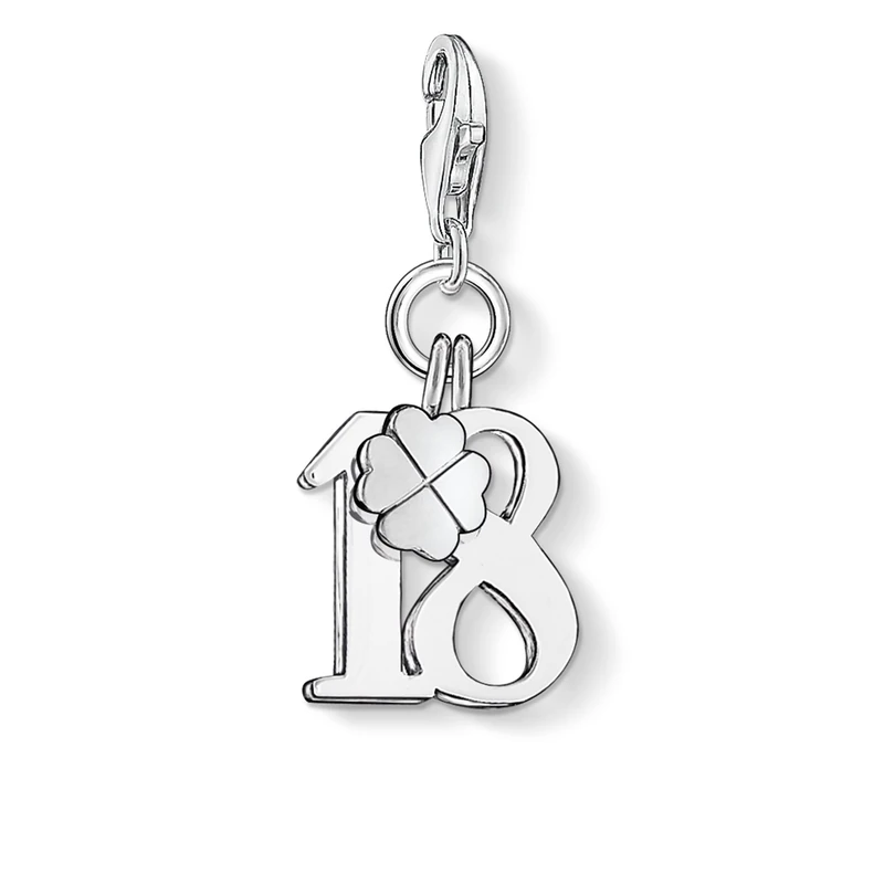 THOMAS SABO Women Charm Pendant Number 18 Cloverleaf Charm Club 925 Sterling Silver 0473-001-12