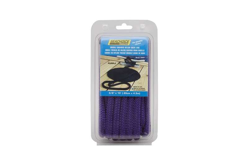 Seachoice Double-Braid Nylon Dock Line w/Eye Splice, Pre-Shrunk, Heat Stabilized, 3/8 in. X 15 Ft, Purple
