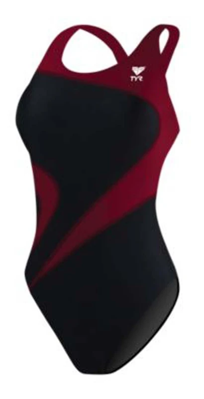 TYR Sport Women's Alliance T-Splice Maxfit Swimsuit Black/Burgundy