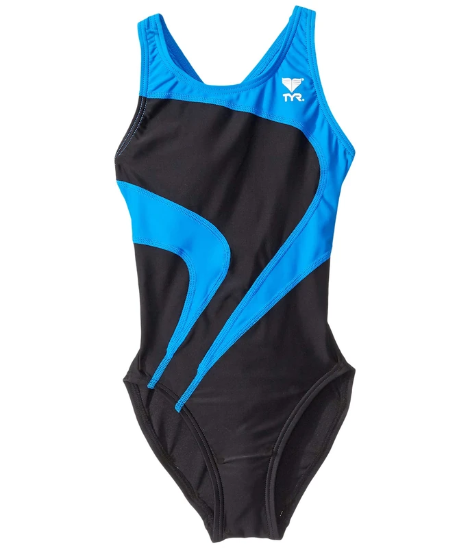 TYR Adult Alliance T-Splice Maxback Swimsuit, 26, Black/Blue - Image 1