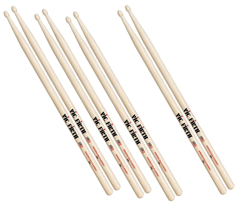 Vic FIrth - American Classic® Drumsticks 5B - American Hickory - Wood Tip - 4 Pair Value Pack