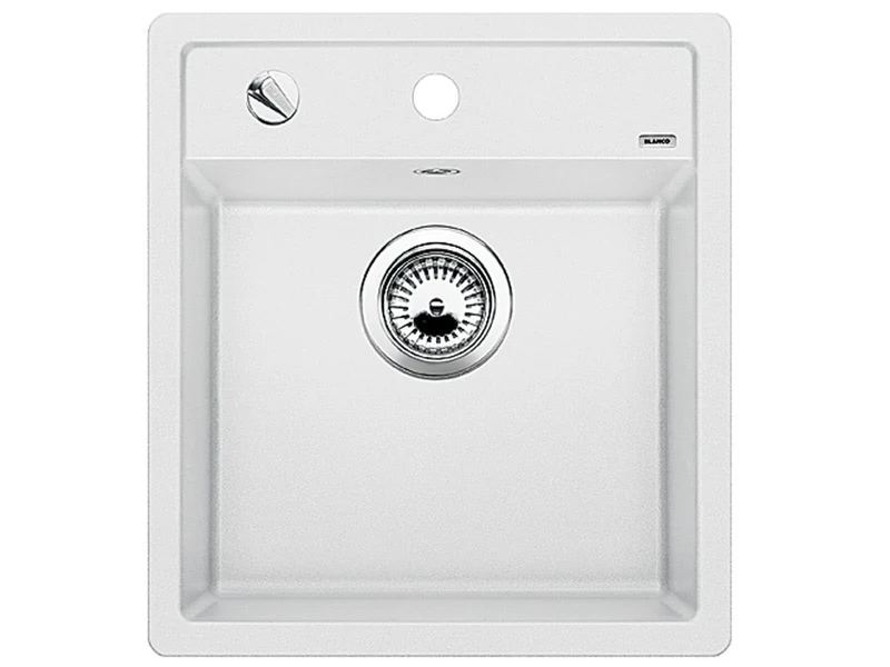 BLANCO DALAGO 45 | SILGRANIT Sink in White | Installation Type: Inset Installation from Above | for 45 cm Wide Base cabinets | Spacious Bowl Volume | Easy-Care Surface | [46.5x51x20.2 cm]