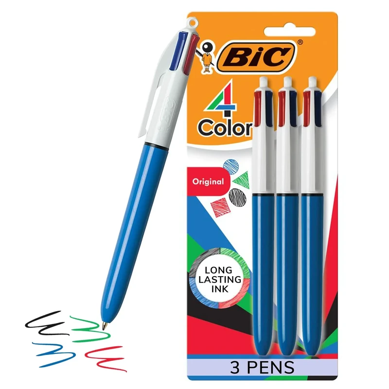 Bic 4-Color Ballpoint Retractable Pen, Assorted Ink, Medium, 3 per Pack, Sold as One Pack