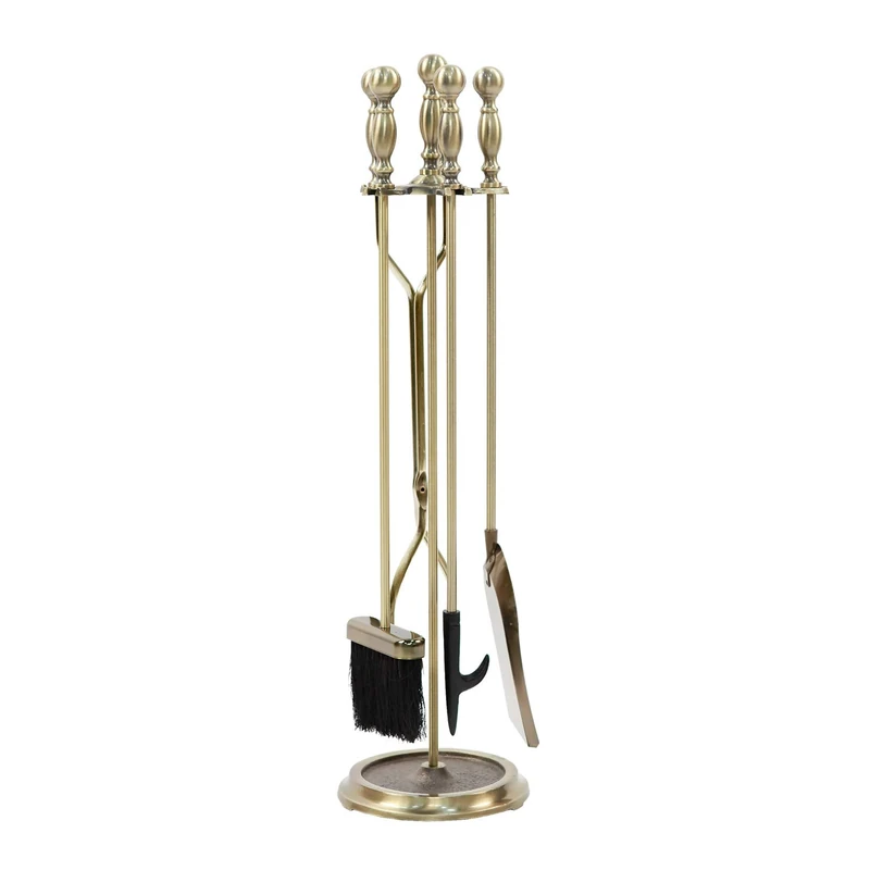 Minuteman International Sutton 5-Piece Fireplace Tool Set, Antique Brass