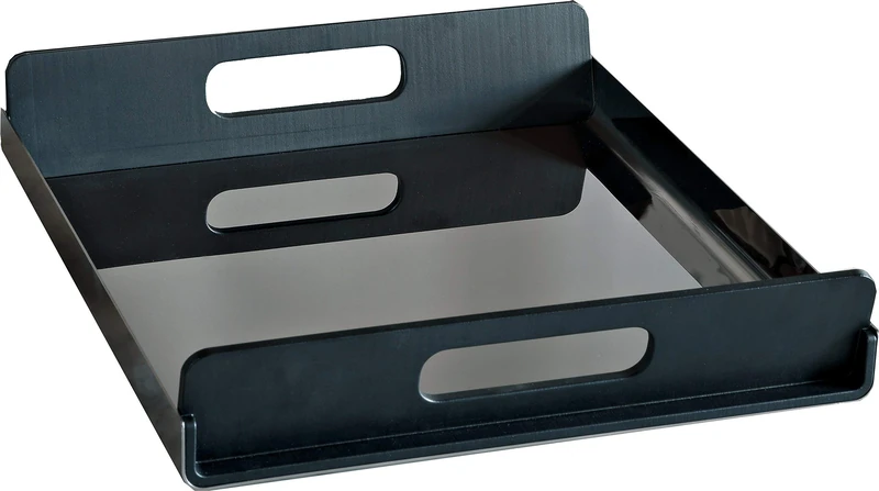 Alessi GIA01/45 Vassily 45 cm Rectangular Tray in 18/10 Stainless Steel Mirror Polished with Handles in Black Thermoplastic Resin - Image 1