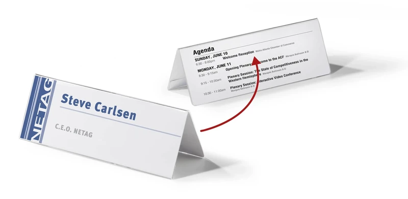 Durable Table Place Name Holder | For 105/210x297mm Card Inserts | Transparent | Perfect for Events, Meeting, Conferences, etc. | Pack of 10