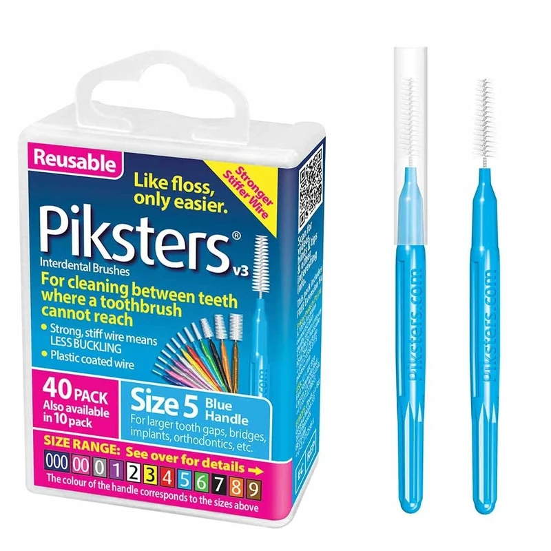 Piksters Interdental Brushes, 40 pk, Size 5, Interdental Tooth Brush for Large Gaps, Gum Soft Bristles for Plaque Removal, Safe for Braces