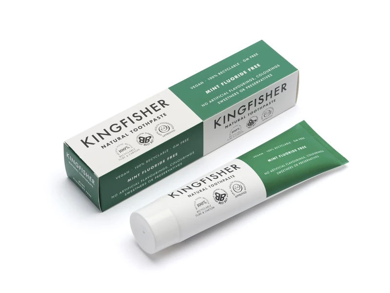 Kingfisher Natural Toothpaste Mint Fluoride-Free | Suitable for Vegetarians & Vegans | Gluten-Free & GM-Free | Ethical Consumer Best Buy | 1x100ml Tube