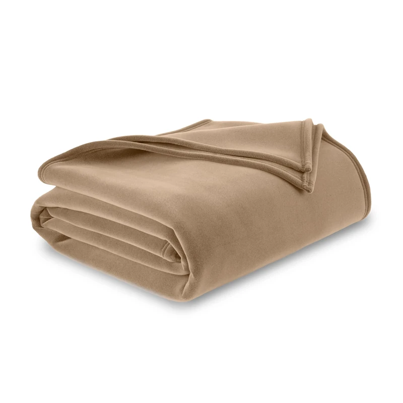 Vellux Blanket, Nylon Fleece Faux Fur, Beige, Full Queen