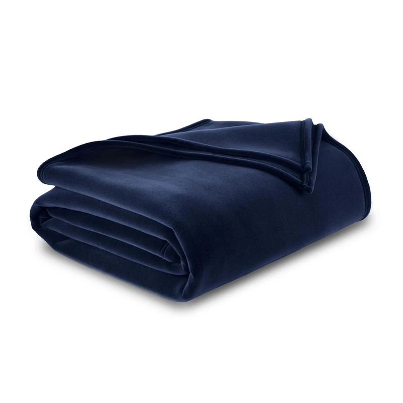 Vellux Blanket, Polyester Faux Fur Nylon, Navy, Full Queen - Image 1