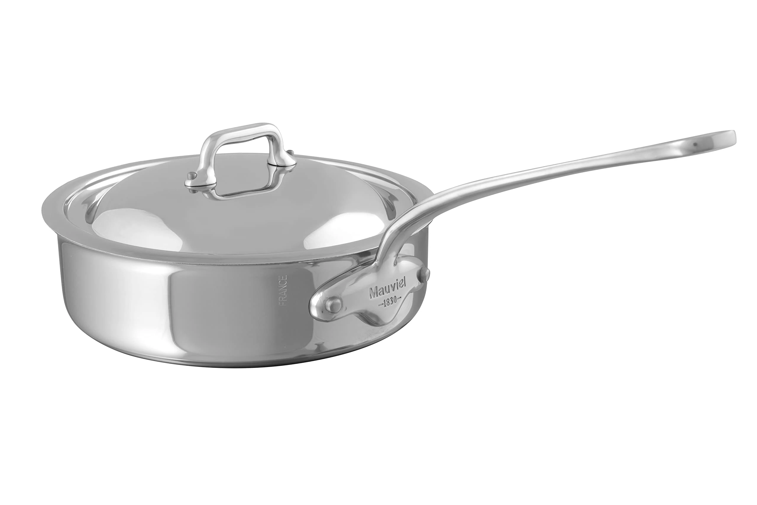 Mauviel Made in France M'Cook 5 Ply Stainless Steel 5211.25 3.4 Quart Saute Pan with Lid, Cast Stainless Steel Handle