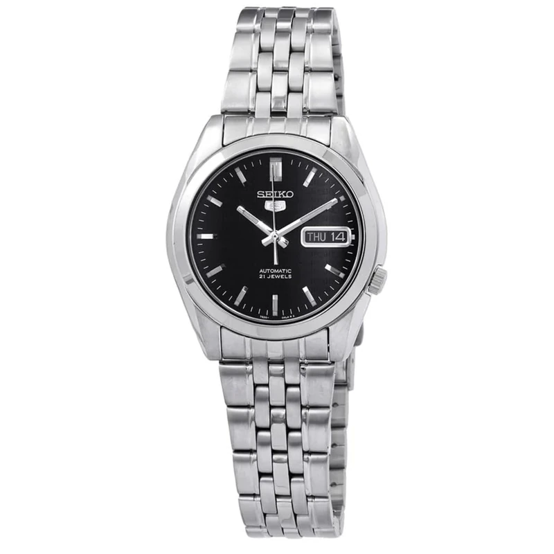 Seiko - SNK361K1-5 - Men's Watch - Automatic Analogue - Black Dial - Grey Steel Strap, Black/Grey, Classic